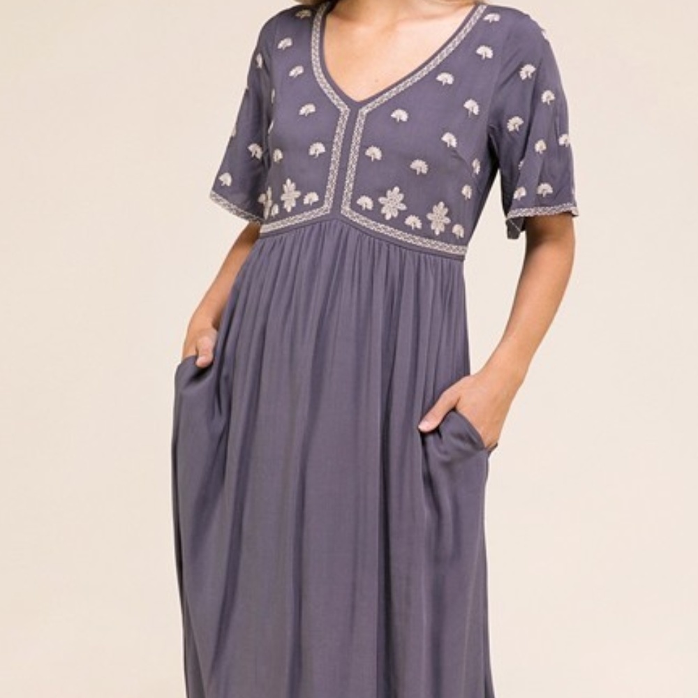 Embroidered Charcoal Maxi Dress